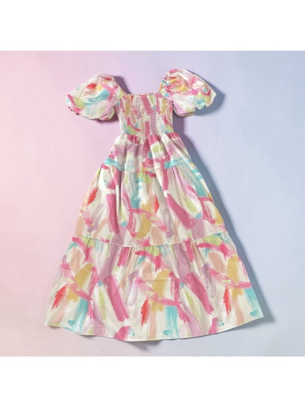 Women’s Small/med Vintage Style Dress Puffy Sleeve Shirred Long Maxi Ruffle Pink